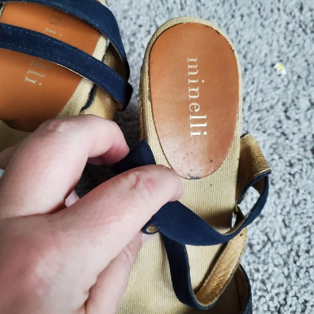Minelli Navy Espadrille Wedge Sandals Made In Spain